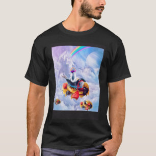 T-shirt Chat Riding Dauphin Sur Nuages Et Gaufres