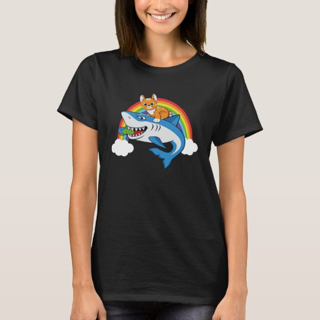 T-shirt Chat Riding Requin Manger Picket Avec Arc En Arc P (Devant)