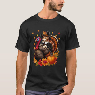 T-shirt Chat Riding Turquie Thanksgiving Fall Leaves Funny