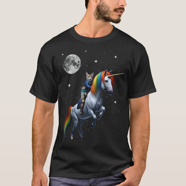 T-shirt Chat Riding Unicorn (Devant)