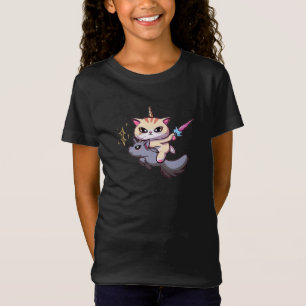 T-Shirt Chat Riding Unicorn Avec Porte Magique