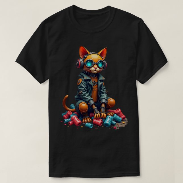 T-shirt Chat Robot Kitsch Post Apocalyptique Survie Rétro  (Design devant)
