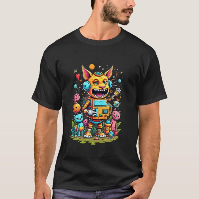 T-shirt Chat Robot Monstre Fantaisie Amusement (Devant)