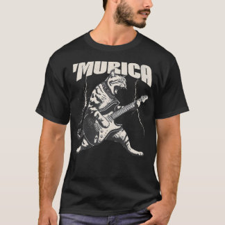 T-shirt Chat Rock Star Guitar Murica 4 Juillet Rock N Roll