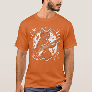 T-shirt Chat Rock Star Rock and Roll Jouant de la Guitare 
