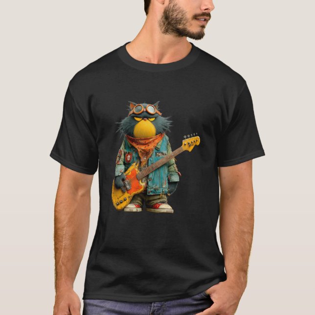 T-shirt Chat rockeur drôle (Devant)