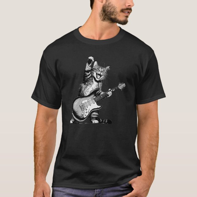 T-shirt Chat Rockin' the Guitar Tee, Music Lover Shirt (Devant)