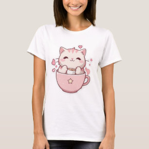 T-shirt chat rose pastel Kawaii