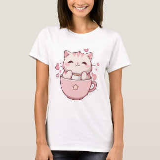 T-shirt chat rose pastel Kawaii