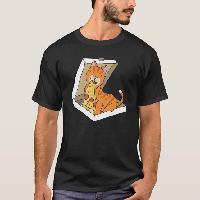 T-shirt Chat roux animal de compagnie Pizza (Devant)