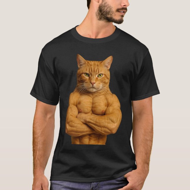 T-shirt Chat roux bodybuilder drôle (Devant)