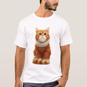 T-shirt Chat roux charmant dans un pull en tricot cosy