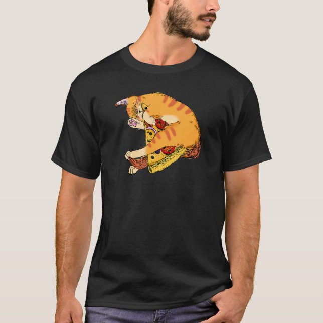 T-shirt Chat roux mangeant une part de pizza pepperoni (Devant)