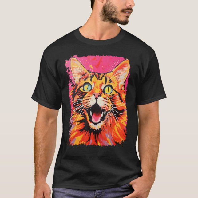 T-shirt Chat roux orange Pop Art rose (Devant)