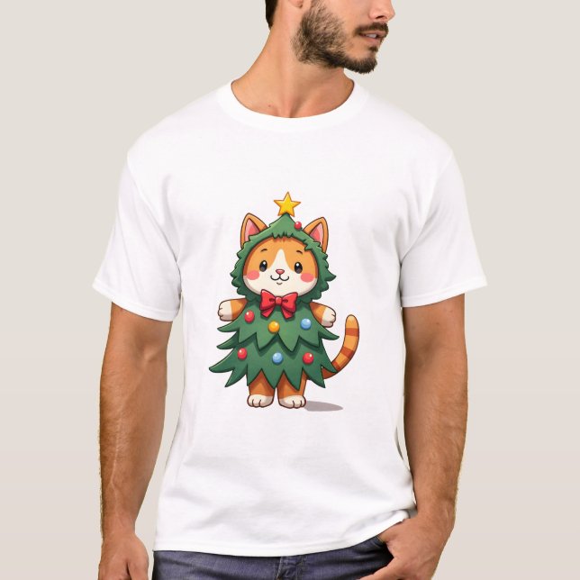 T-shirt Chat roux sapin de Noël mignon Noël 3 (Devant)