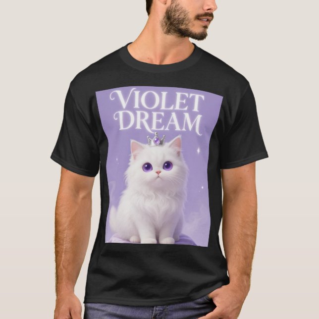 T-shirt Chat royal aux yeux violets rêve blanc Graphique e (Devant)