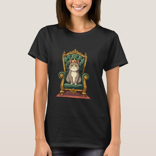 T-shirt Chat royal sur le trône drôle conception de couron (Devant)