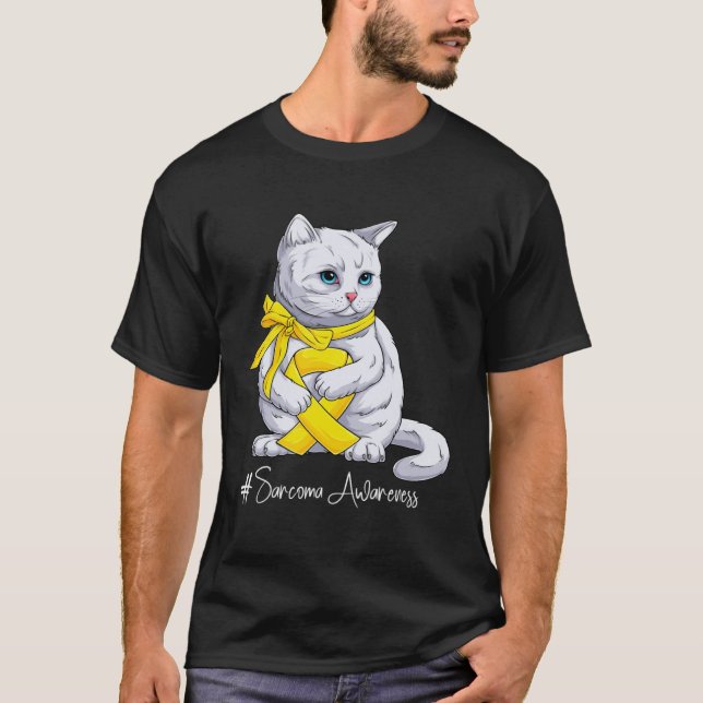 T-shirt Chat Ruban Jaune Mois de Sensibilisation au Sarcom (Devant)