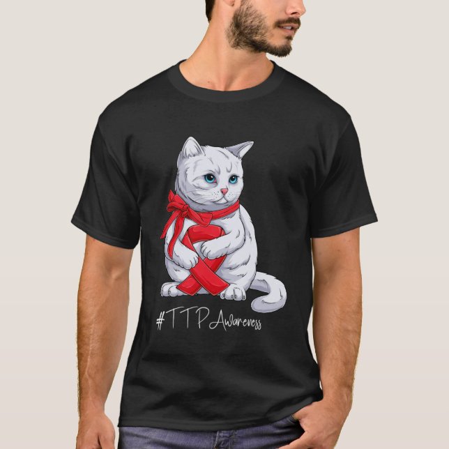 T-shirt Chat Ruban Rouge Mois de Sensibilisation au TTP (Devant)