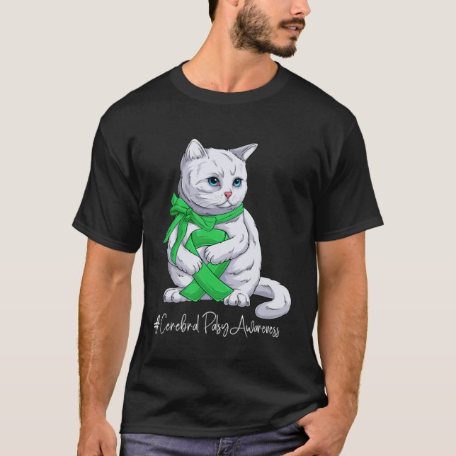 T-shirt Chat Ruban Vert Mois de Sensibilisation à la Paral (Devant)