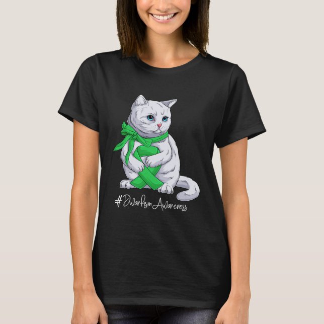 T-shirt Chat Ruban Vert Mois de Sensibilisation au Nanisme (Devant)