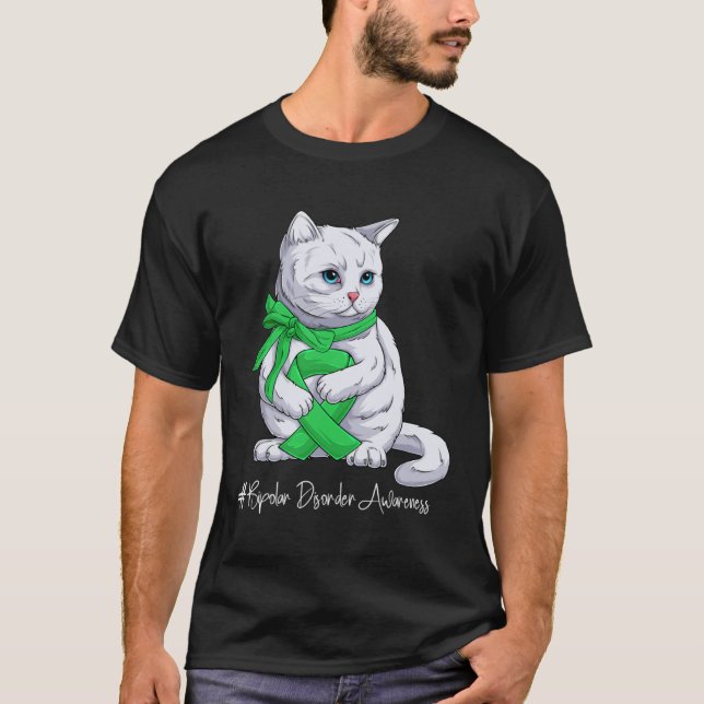 T-shirt Chat Ruban Vert Mois de Sensibilisation au Trouble (Devant)