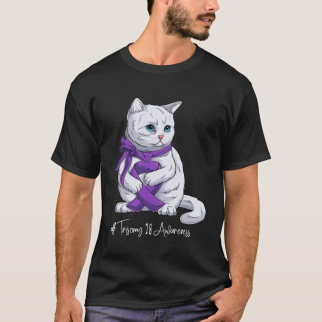 T-shirt Chat Ruban Violet Mois de Sensibilisation à la Tri (Devant)