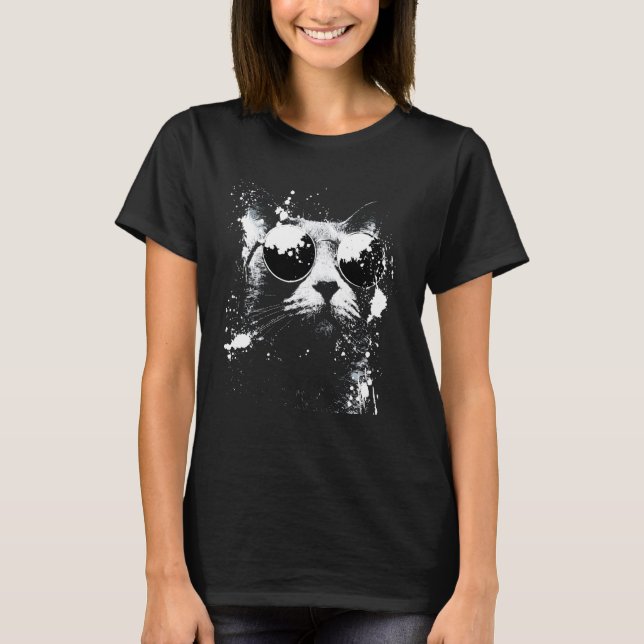 T-shirt Chat russe bleu cool avec éclaboussures blanches d (Devant)