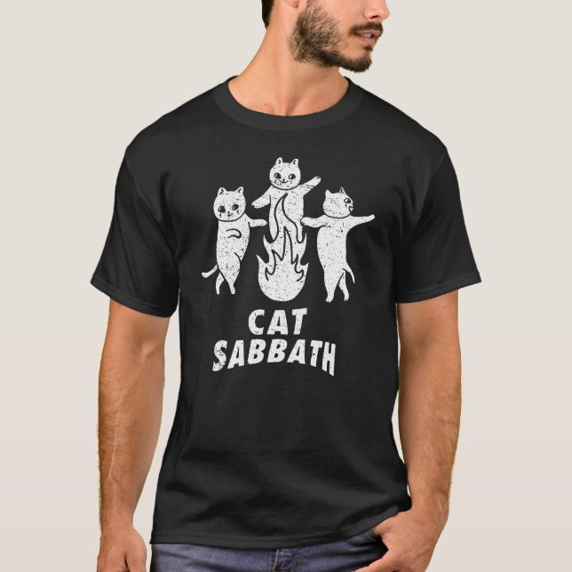 T-shirt Chat Sabbath Cute Funny Chat Pun Sorcière Métal Lo (Devant)