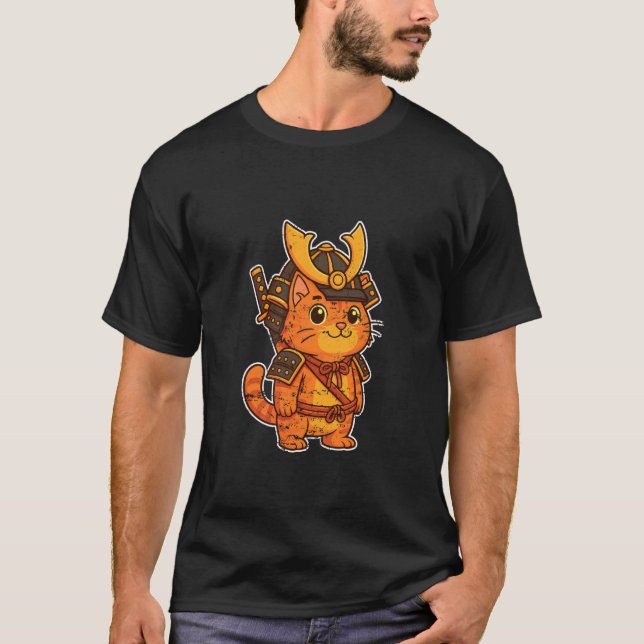 T-shirt Chat Samouraï Armure Orange (Devant)
