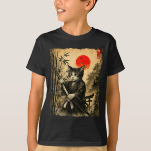 T-shirt Chat Samouraï Art Japonais Hommes Garçons Drôle Gr