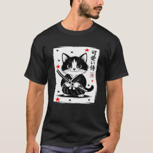 T-shirt Chat Samouraï Art Sumi e Japonais Kawaii Roman Drô