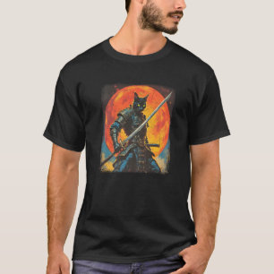 T-shirt Chat Samouraï Art Sumi e Japonais Kawaii Roman Drô