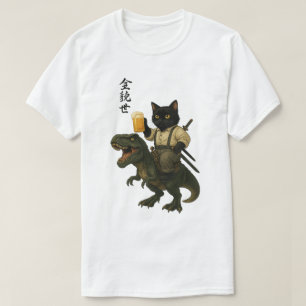 T-shirt Chat Samouraï avec Bière & T-Rex Art Japonais Ré