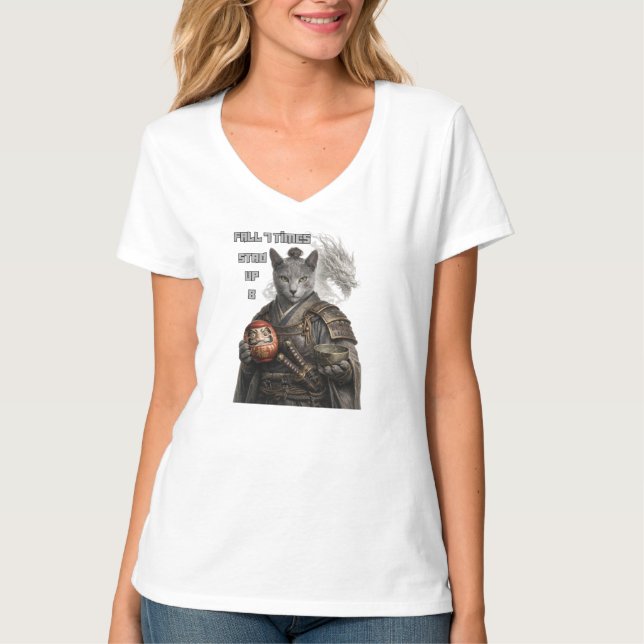 T-shirt Chat Samouraï Bleu Russe (Devant)