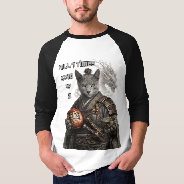 T-shirt Chat Samouraï Bleu Russe (Devant)
