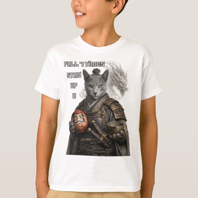 T-shirt Chat Samouraï Bleu Russe (Devant)