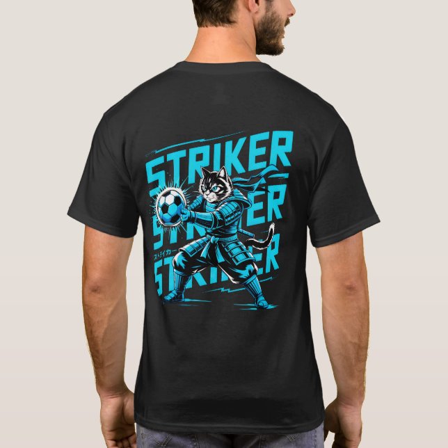 T-shirt Chat Samouraï Cool Attaquant de Football - Cadeau  (Dos)