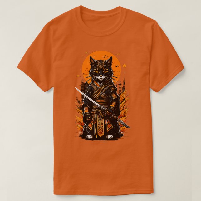 T-shirt Chat samouraï de lune jaune (Design devant)