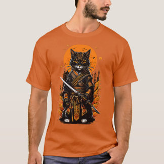 T-shirt Chat samouraï de lune jaune