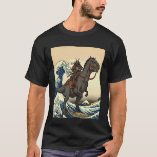 T-shirt Chat Samouraï Dinosaure Art Ukiyo-e Grande Vague J
