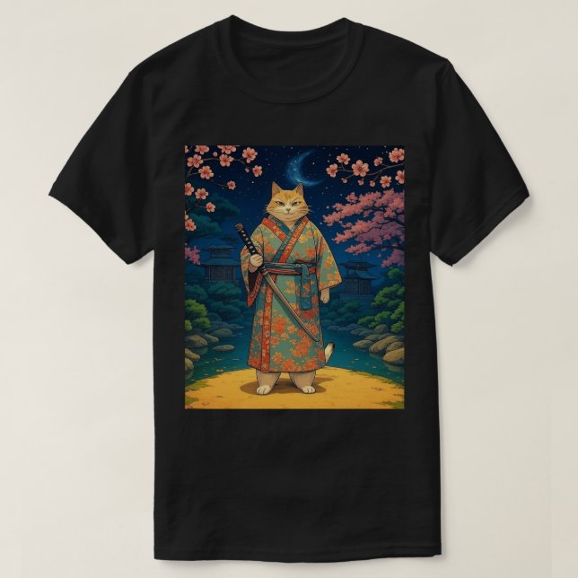 T-shirt Chat Samouraï en Kimono (Design devant)