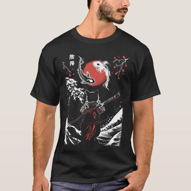 T-shirt Chat samouraï et carpe koï (Devant)