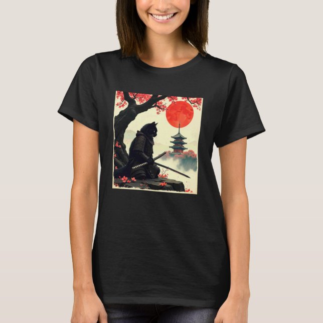 T-shirt Chat samouraï fleurir art japonais samouraï chat c (Devant)