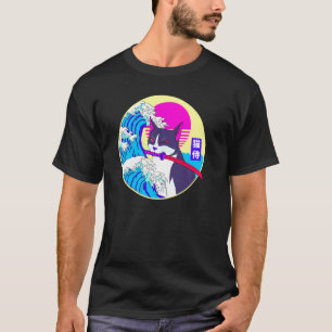 T-shirt Chat Samouraï Grande Vague Japonaise Vaporwave Rét