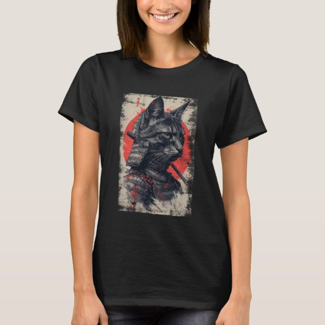 T-shirt Chat Samouraï Graphique Art Japonais Anime (Devant)