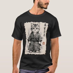 T-shirt Chat Samouraï Guerrier Anime Art Japonais Kawaii C