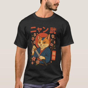 T-shirt Chat Samouraï Guerrier Japonais Vintage