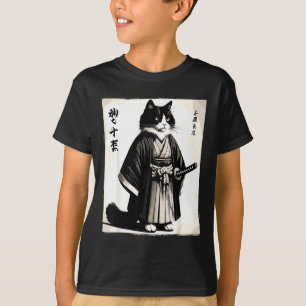 T-shirt Chat Samouraï Guerrier Vintage Dessin Animé Japona