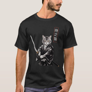 T-shirt Chat Samouraï Intrépide avec Katana Guerrier Japon